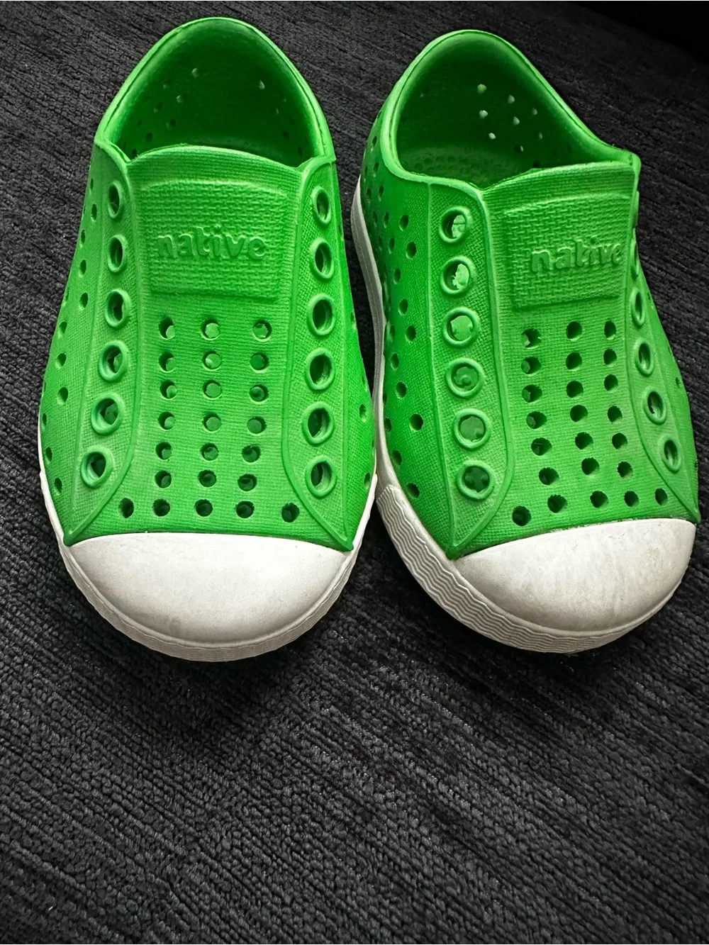 Native Kids Slip-On Water Shoes in Bright Green with White Toe